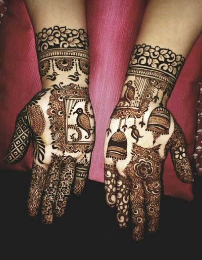 Bird Motif Full Hands henna design